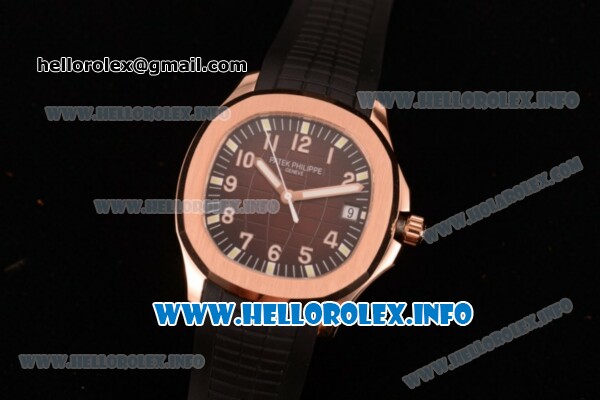 Patek Philippe Aquanaut Clone 3120 Automatic Rose Gold Case with Brown Dial Arabic Number Markers and Black Rubber Strap (BP) - Click Image to Close